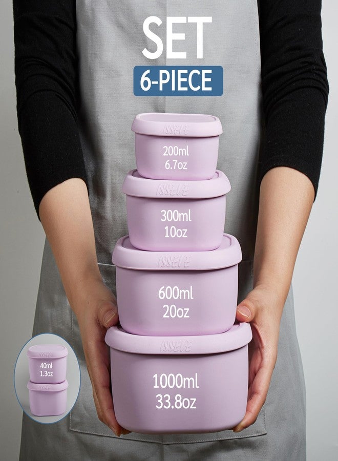 ISSEVE 6Pcs/Set Nesting Silicone Food Storage Containers with Lids, BPA Free Reusable Meal Prep Silicone Containers Lunch Box Bento Box Set (33.8oz, 20oz, 10oz, 6.7oz, 1.3oz) (Purple) - Image 3
